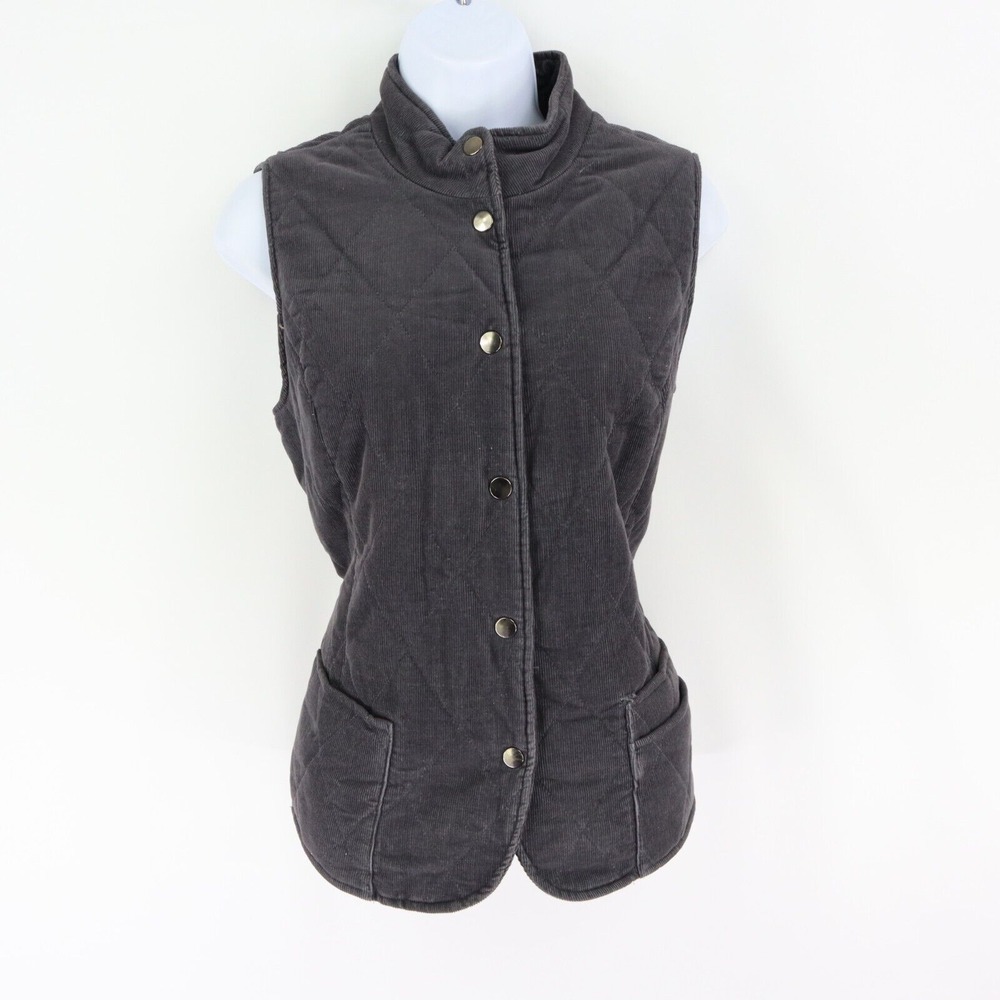 Relativity Vest Jacket Lined Womens Size PM Gray Striped Cotton Blend Pockets